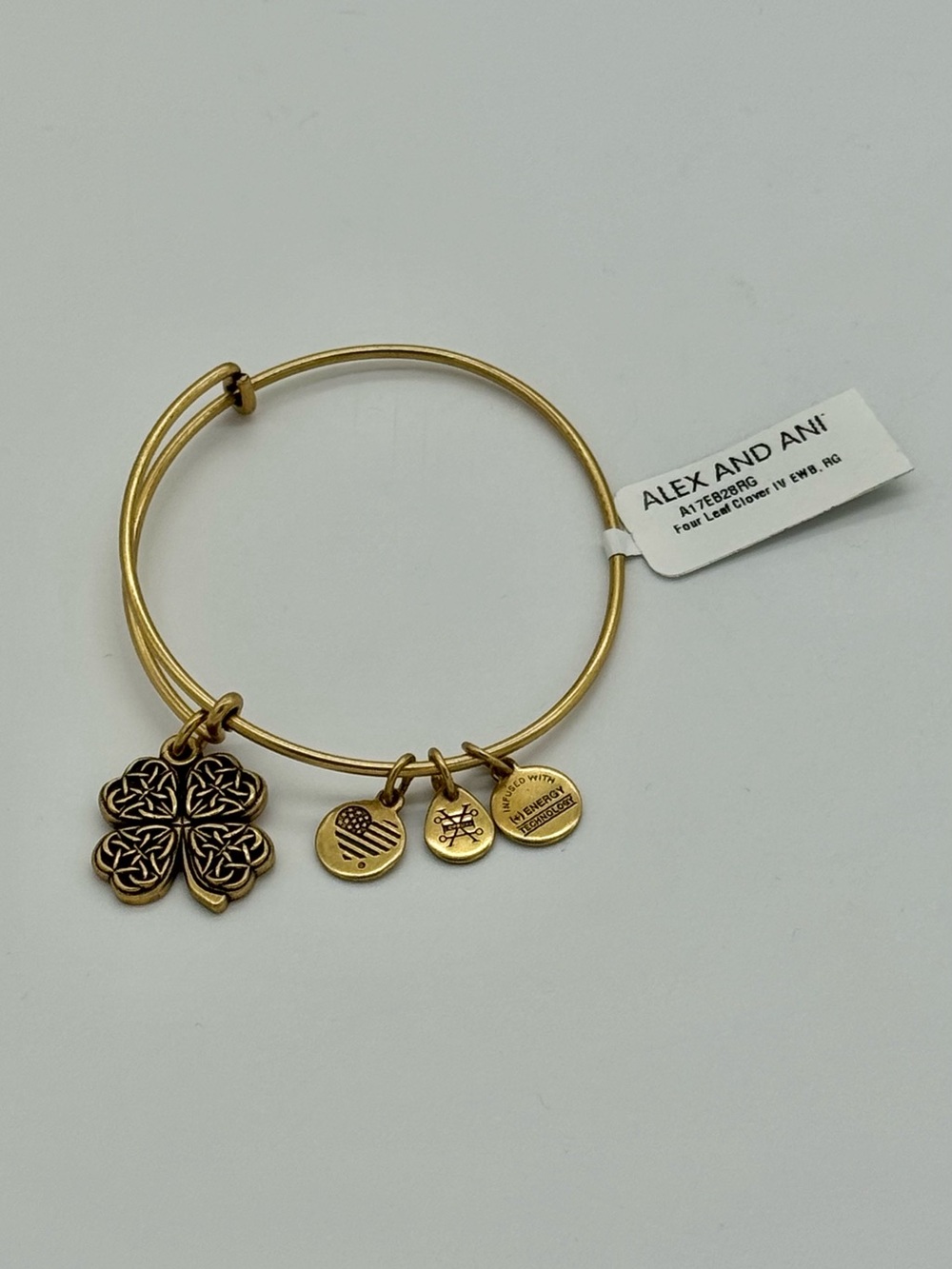 NWY Alex and Ani Gold-Tone Four Leaf Clover Charm Bangle Bracelet
